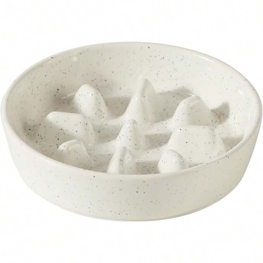 Ceramic Raised Slow Feeder Dog Bowl Set With Acacia Wood Stand - 1 x 香草白 - C - 查看 1