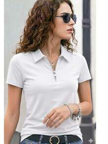 Women's Premium Polo Shirt With Zipper - White - View 2