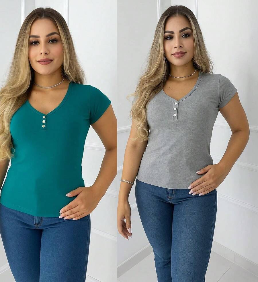 Women's Blouse 2-Piece Set - NGỌC BÍCH / XÁM - Xem 1