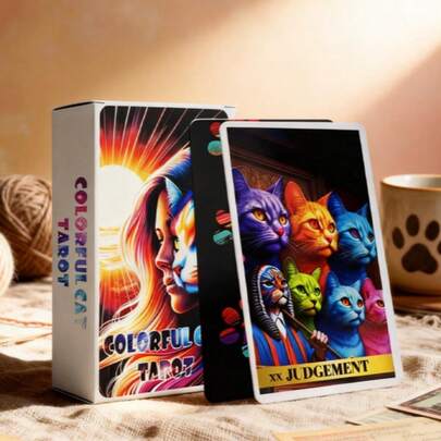 78 piezas Cartas de Tarot de Gato Multicolor Lindas - Adecuadas para reuniones familiares/colección de arte/decoración del hogar, exquisita obra de arte de gato colorida, diseño de estilo de gato multicolor único, ideal para coleccionistas de Tarot, amantes de los gatos, entusiastas del arte, organizadores de eventos, fanáticos de la decoración del hogar