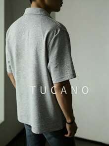 Tucano Men's Grey Raglan Sleeve Polo Shirt, Retro Business Casual Knit Top For Office & Daily Wear - White - View 4