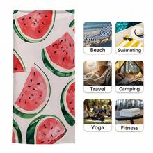 1条水彩西瓜印花沙滩巾/浴巾，单面印花，速干超柔软纤维沙滩巾，防晒披肩毯，瑜伽垫，便携式假日沙滩泳池运动毛巾，亲肤柔软礼品毛巾，轻便浴室沙滩巾 - 彩色 - 查看 3