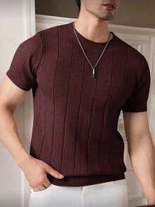 Men's Casual Short-Sleeve Crew Neck Solid Color Knit T-Shirt - Màu Đỏ Sâu - Xem 1