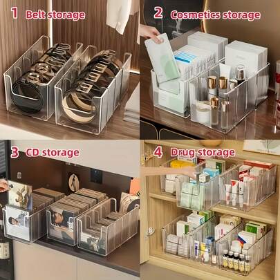 Bộ 2 hộp/1 hộp đựng mặt nạ trong suốt dung tích lớn, 4 ngăn, hộp đựng đồ trang điểm có 3 vách ngăn tháo rời, thích hợp cho phòng ngủ, phòng tắm, nhà bếp, trưng bày mỹ phẩm trang điểm.