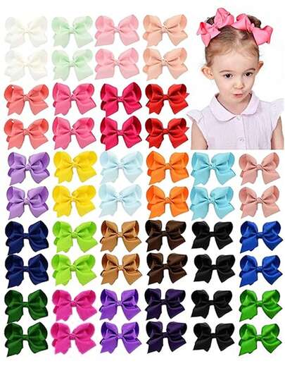 4/20/40/60PCS Random Colors 3 Inch Hair Bows For Girls Grosgrain Ribbon Toddler Hair Accessories With Alligator Clips For Toddlers Baby Girls Kids Teens In Pairs
