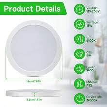 CANMEIJIA 1pc LED Panel Light, LED Ceiling Light, Square/Round, 6500K White Light, AC85-265V, 10W/15W/20W/30W, Square Ceiling Light, Round Ceiling Light - Surface Mounted Panel Light - View 5
