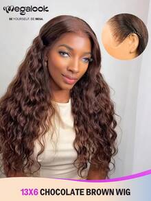 MEGALOOK Glueless 13x6 Three-Go™ Lace Front Wigs Human Hair Water Wave Natural Curly Wave #4 Chocolate Brown Glueless Wig Breathable Cap Adjustable Straps Pre Plucked Natural Hairline For Daily Wear Party Cosplay Dating Wedding Use - S4 - View 1