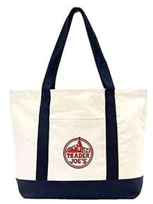 3PCS-Trader Joe Large Tote Shopping Bag Cotton Canvas Embroidered Bag - Multicolor - View 2
