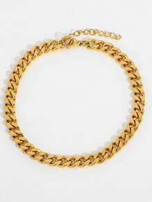 1 pieza Tobillera de eslabón cubano de acero inoxidable dorado de 8 mm, joyería de cadena para playa de mujer, adecuada para uso diario, regalo de nicho - Amarillo Oro - Ver 7