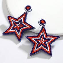 Patriotic Red White Blue Handmade Beaded Heart Drop Earrings, American Flag Inspired Statement Earrings For Women, 4th Of July & Independence Day Jewelry - Multicolor - View 8