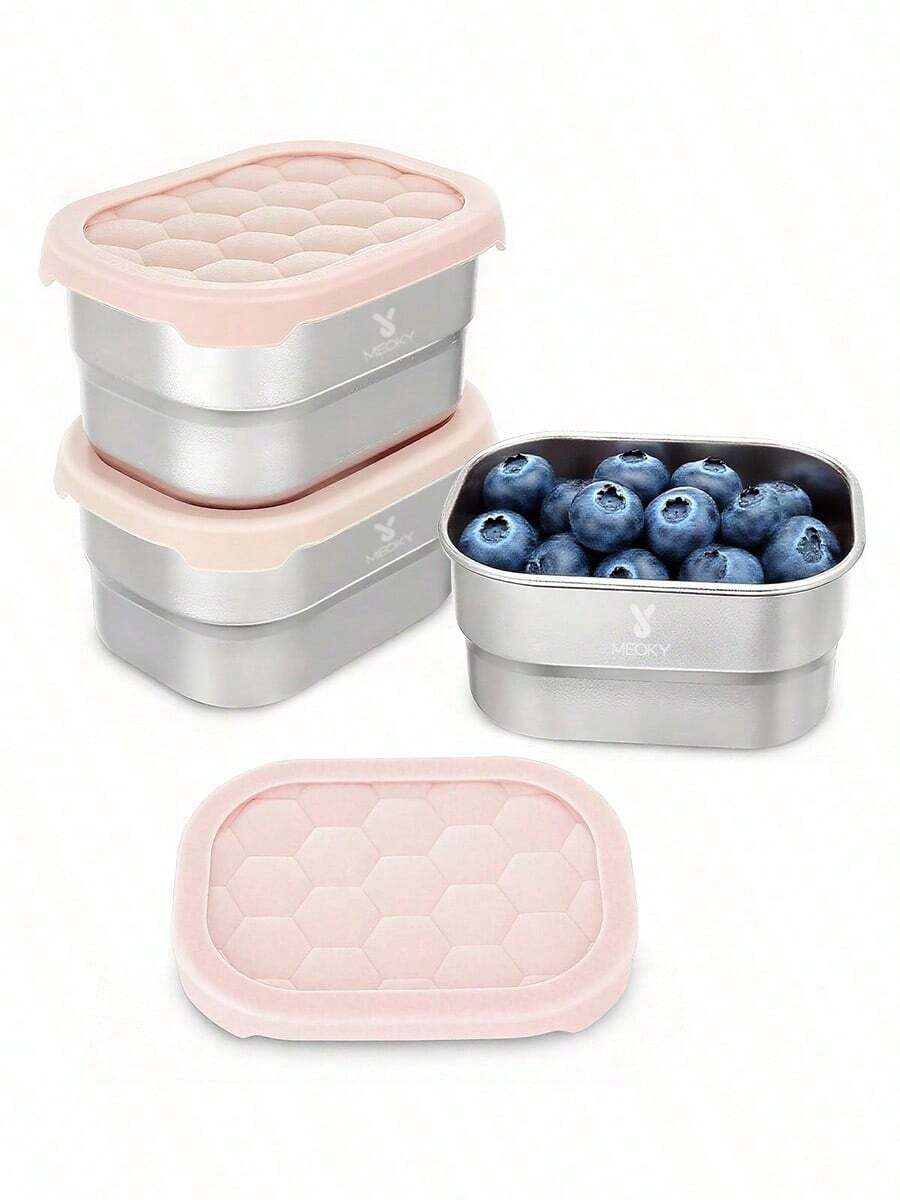 3个8盎司不锈钢可重复使用食品储物盒，带硅胶盖，适用于零食、水果、坚果、餐食准备、旅行和野餐 - 彩色 - 查看 1
