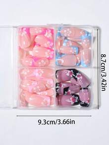 96片（4种混合设计）短方形莲花美甲贴纸，亚克力美甲贴花，适用于短指甲，包含1片果冻凝胶和1个指甲锉，易于佩戴，花卉和黑色美甲，适合女性/女孩日常、工作、舞会等场合。 - 彩色 - 查看 5