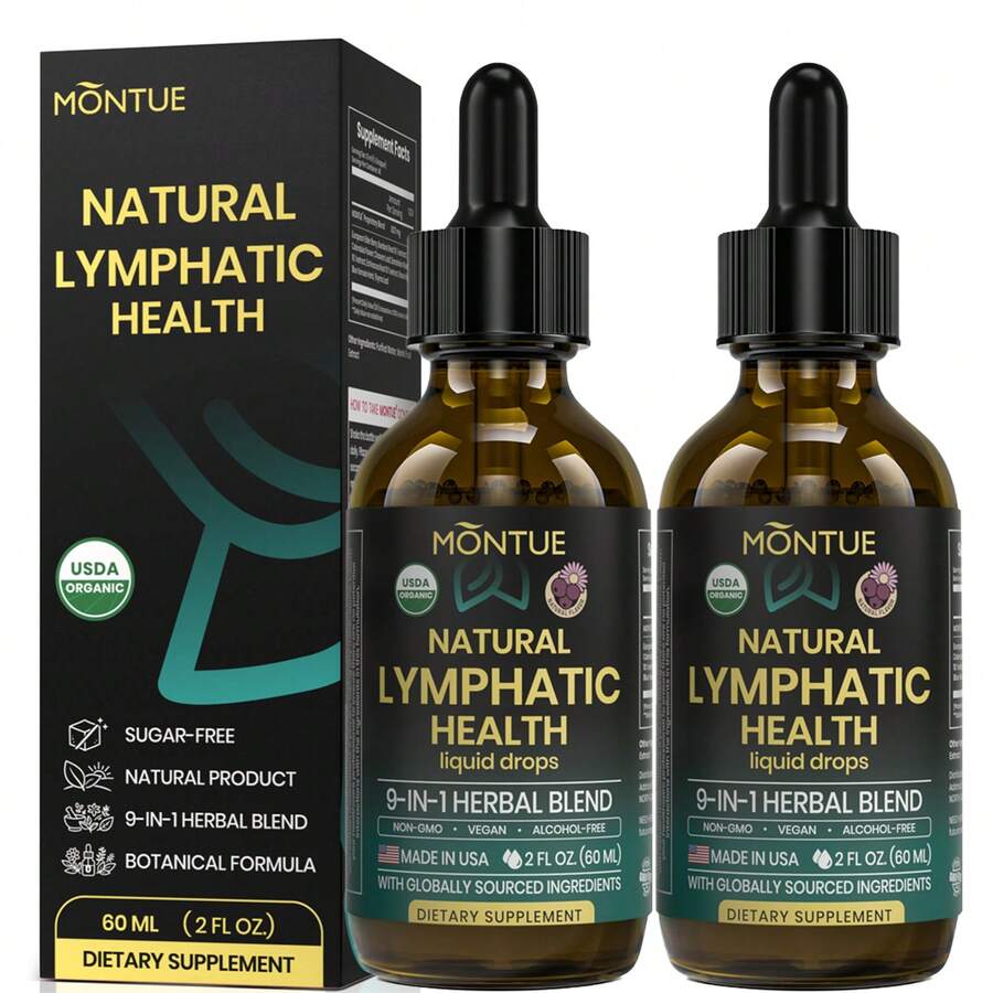 MONTUE USDA Organic Lymphatic Drainage Supplement - Echinacea | Elderberry | Dandelion | Rosehip | Cleavers | Calendula | Burdock - Made In USA - Lymph System Drops - Immune Support, Cleanse & Detox, 2 Fl Oz - 2個 - 查看 1