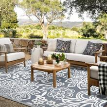 Pauwer Outdoor Rug Waterproof, Reversible Plastic Straw Rug RV Camping Rug, Indoor Outdoor Patio Mat, Outside Carpet For Porch,Deck,Camper,Balcony,Backyard,Picnic - Flower/Grey - View 11