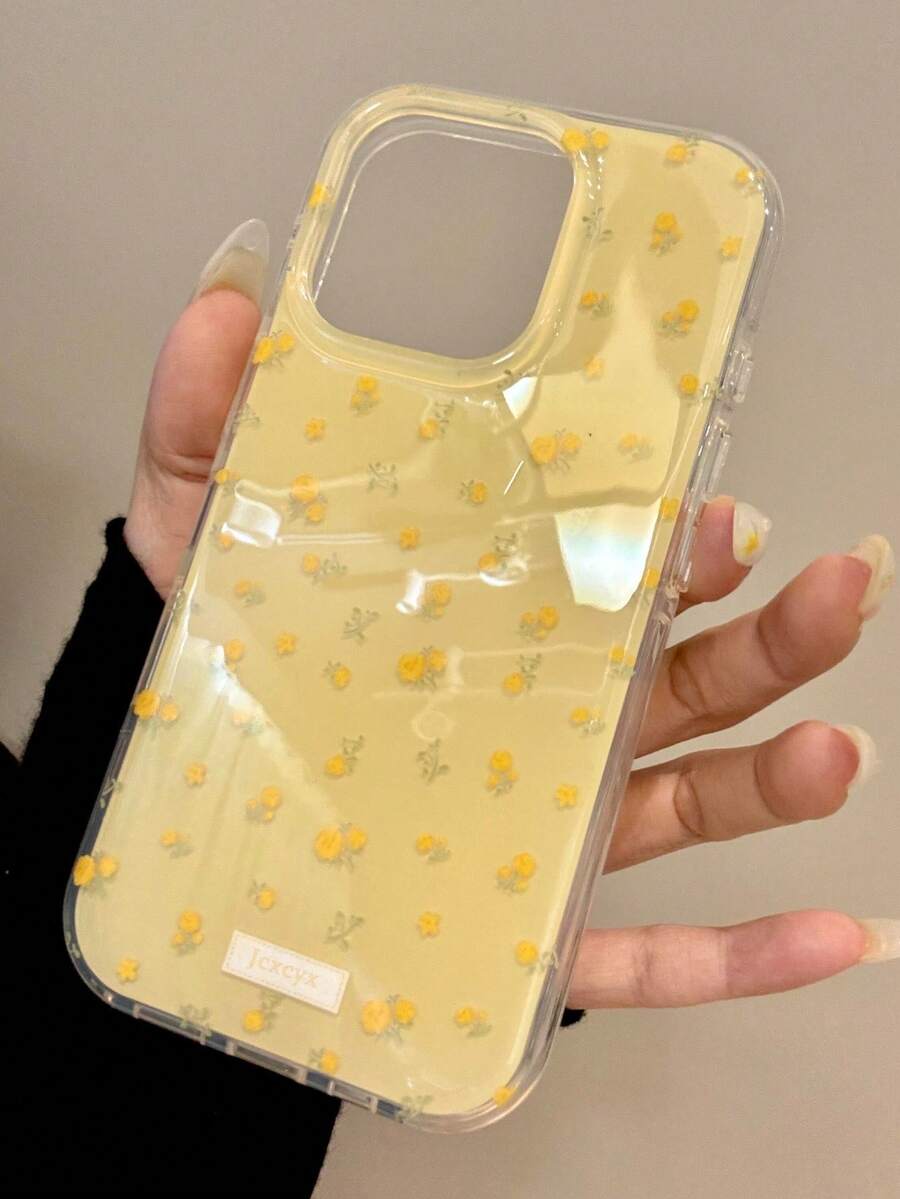 可爱春日花朵亮片手机壳,适用于 17 Pro Max、17 Pro、16、15、14、13、12 Pro Max 和 11,花卉图案防摔软后盖 - 黃底碎花 - 查看 1