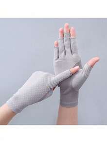 1 双防晒手套，女士夏季露指半指防紫外线薄款短款驾驶手套 - 彩色 - 查看 4