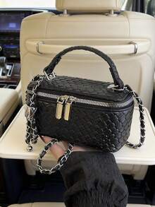 Sac boîte  de couleur unie avec texture tressée et chaîne, mini sac à main et sac bandoulière - Multicolore - Voir 3