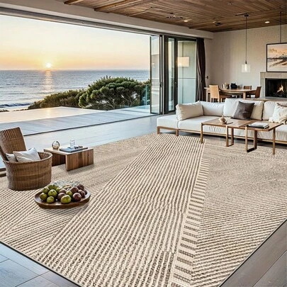 1pc Modern Minimalist Style Beige & Light Brown Diagonal Striped Pattern Rug. Velvet Material Weighs Approx. 850g, Thickness Approx. 0.6cm. The Rug Is Wear-Resistant, Anti-Slip, And Easy To Clean. Available In Multiple Sizes. Suitable For Kitchen/Living Room/Dining Room/Bedroom/Balcony/Bathroom/Study. An Ideal Choice For Home Decor.