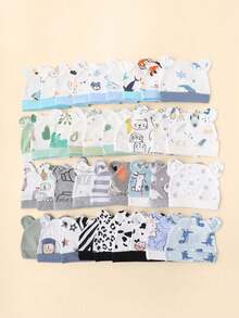 6pcs Random Newborn Baby Boy Warm Protective Cute Printed & Solid Color Beanie Hats, Suitable For 0-3M Infants, Daily & Outdoor Use - Multicolor - View 5