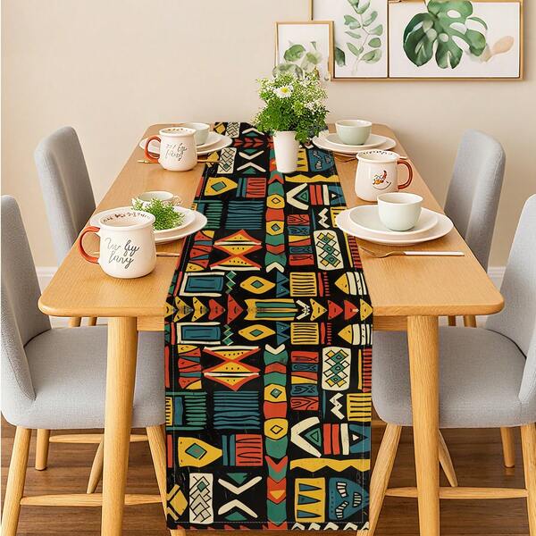 1 PC Retro Geometric Pattern Table Runner Multifunctional Dining Table Table Runner Suitable For Decoration Kitchen Dining Room Restaurant Home Table Table Runner