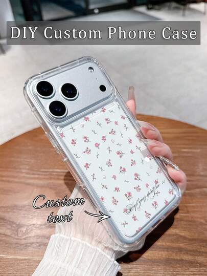 1pc Customized Text Name & Floral Pattern Transparent Airbag Shockproof Phone Case Suitable Compatible With Apple 17 Pro Max/16 Pro Max/15 Pro/14 Plus/13 Pro/12 Pro Max/11 Pro Max/XR Max Phone Accessories