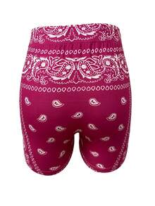 Pantalones cortos deportivos y de yoga elásticos de cintura con estampado de paisley, de moda para primavera/verano - Rosa Fucsia - Ver 4
