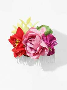 Rote Braut Haarkamm mit Vintage Kunstblume, geeignet für Strandurlaub - Verschiedenfarbig - Übersicht 7
