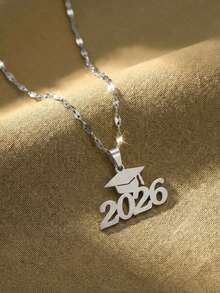 1件金色喷砂2026毕业学士帽项链，不锈钢材质，适合毕业生、学生、朋友，毕业典礼及返校礼物 - 銀色 - 查看 3