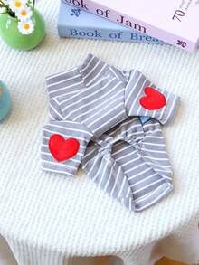 PETCIRCLE 1件宠物衣服，可爱两脚套装，幼犬/幼猫服装 - 灰白条纹 - 灰色 - 查看 5