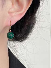 1 Pair Of Handmade Round Natural Stone Pendant Earrings, Suitable For Ramadan, Eid Al Fitr Activities, And Women's Daily Wear Essentials, Small And Cute Women's Earrings - Multicolor - View 10