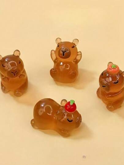 发光迷你水豚摆件 - 可爱的树脂桌面摆件，配有草莓帽，适合DIY手机壳和钥匙扣装饰 - 完美的家居装饰、感恩节礼物、节日桌面摆件 | 梦幻般的装饰 | 树脂小雕像、可爱的桌面配件