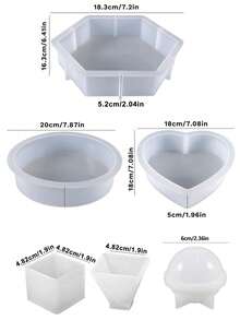 Large Resin Mold, Silicone & Epoxy Resin Casting Craft Mold, Flower Preservation, Bookend, DIY Art (Hexagon + Heart + Round), Valentine's Day - Resin Mold - View 3