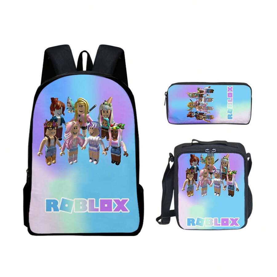 3D Game Character Backpack Set - Back To School For Students, Large Capacity Lunch Bag Pencil Case - 38 - 查看 1