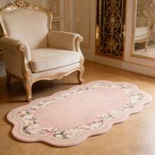 1pc Vintage French Asymmetrical Shaped Rug, Pink Pastoral Style Bedroom Decor Carpet, Living Room Rug, Bedside Rug, Doormat, Area Rug, Mat, Home Decor, Large Living Room Carpet, Room Decor, Washable Rug - Multicolor - View 4