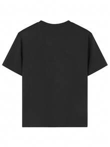 Boys & Teens' Casual Graphic Print Round Neck Short Sleeve T-Shirt, Summer Top - Đen 1 - Xem 4