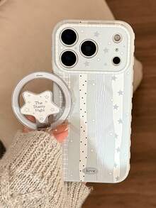 Cream Blue Star Pattern Phone Case Compatible With IPhone 17 Pro Max, 16 Striped Magnetic Anti-Drop Case Compatible With Iphone 15, 13 - Multicolor - View 2
