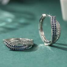 1 Pair Retro Style Fashion Blue & White Earrings, An Elegant & Delicate Jewelry Gift For Women, Suitable For Holidays, Vacations, Parties And Dates - Silvery - View 2