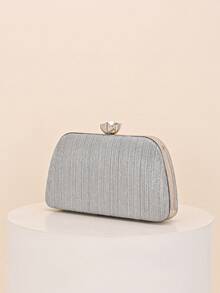 1个优雅银色条纹闪亮奢华水晶水钻手拿包，时尚手提包，女士派对、婚礼、宴会的理想礼物 - 銀色 - 查看 2