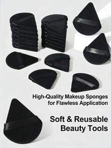 50pcs/30pcs/20pcs/10pcs/5pcs Triangle Flocked Makeup Sponges, Soft & Fluffy Texture, Suitable For Face & Body Powder Puff, Mixed Set Makeup Beauty Tools - Black - View 7