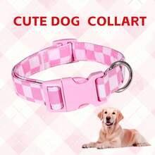 Pink Cartoon Cute Plaid Dog Collar, With Quick Release Buckle, Durable Breathable Polyester, Lucky Pink Cartoon Pattern - Suitable For Small/Medium/Large Dogs, Perfect Small Dog Birthday Gift - Pink - View 5