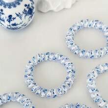 5 Pack Blue And White Porcelain Spiral Hair Ties For Women Elastic Coil Hair Ties No Crease Phone Cord French Style Suitable For Thick Hair And Thin Hair Casual - 藍白色 - 查看 10