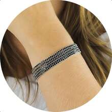 Conjunto Feminino Semijoia Folheada a Prata 925 Kit 5 Pulseiras Elásticas Strass Brilhante Prateada - Verde Esmeralda - Visão 5