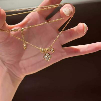 1pc Refreshing Clover Pendant Necklace, New Design Delicate High-End Choker Necklace For Women