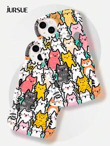 JURSUE 猫咪可爱时尚卡通趣味防震软壳手机壳，兼容 17/16/15/14/13/12/11 Pro Max/SE/2020/X/XR/XS/IP8/7 Plus N1015 - 白色 - 查看 4