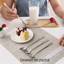 Stainless Steel Spoon Set - Extra Long Handle, Durable For Stirring And Scooping Iced Tea, Coffee And Ice Cream, Versatile Kitchen Essential - Multicolor - View 4