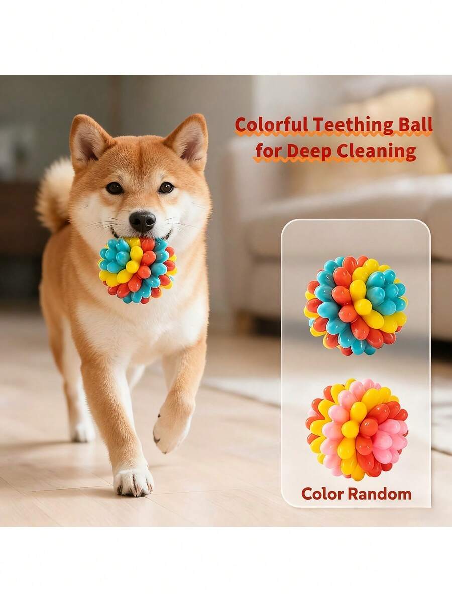 Durable Chew Toy For Dogs - Made Of TPR Material, Vibrant Colors, Designed For Canines As A Chewing And Teeth-Cleaning Toy. Soft Training Ball Suitable For Strong Chewing Dog Breeds, Helps Relieve Boredom And Destructive Chewing Behavior, Battery-Free Pet Toy.