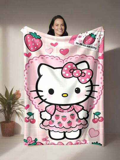 SANRIO Esta es una manta de franela con un tema. El visual principal está en una gama de colores rosa, con un estilo general dulce y lindo, lleno de frescas vibras de verano. Es tanto estéticamente como suave en textura, adecuado para usar como una manta para el sofá, manta para la siesta o decoración de cama.