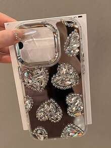 Mirror Silver Diamond Heart Phone Case Compatible With IPhone 17 Pro Max/17 Pro/17, 16 Pro Max/16 Pro/16, 15 Pro Max/15 Pro/15, New 14 Pro Max/13 Pro/13/12/11 - Multicolor - View 3