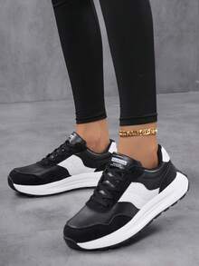 Women's Fashion Sneakers, New Thick Sole Casual Athletic Shoes, Ladies' Chunky Sneakers Combining Entertainment And Comfort - Black - View 5