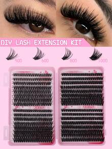 DIY Eyelash Extension Kit 800/640 Pcs 50D/60D/80D/100D D Curl Individual Cluster Lashes 10‑16mm Mixed Length High Capacity Portable Travel Lash Set - D - View 6